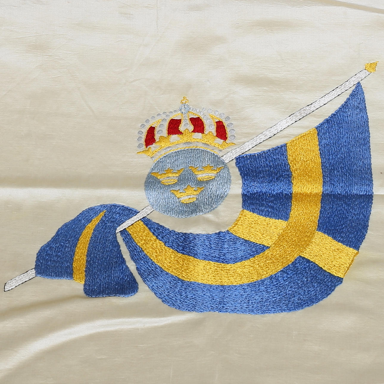 FABRIC, silk, "Swedish flag", 40x58cm, 1900s.