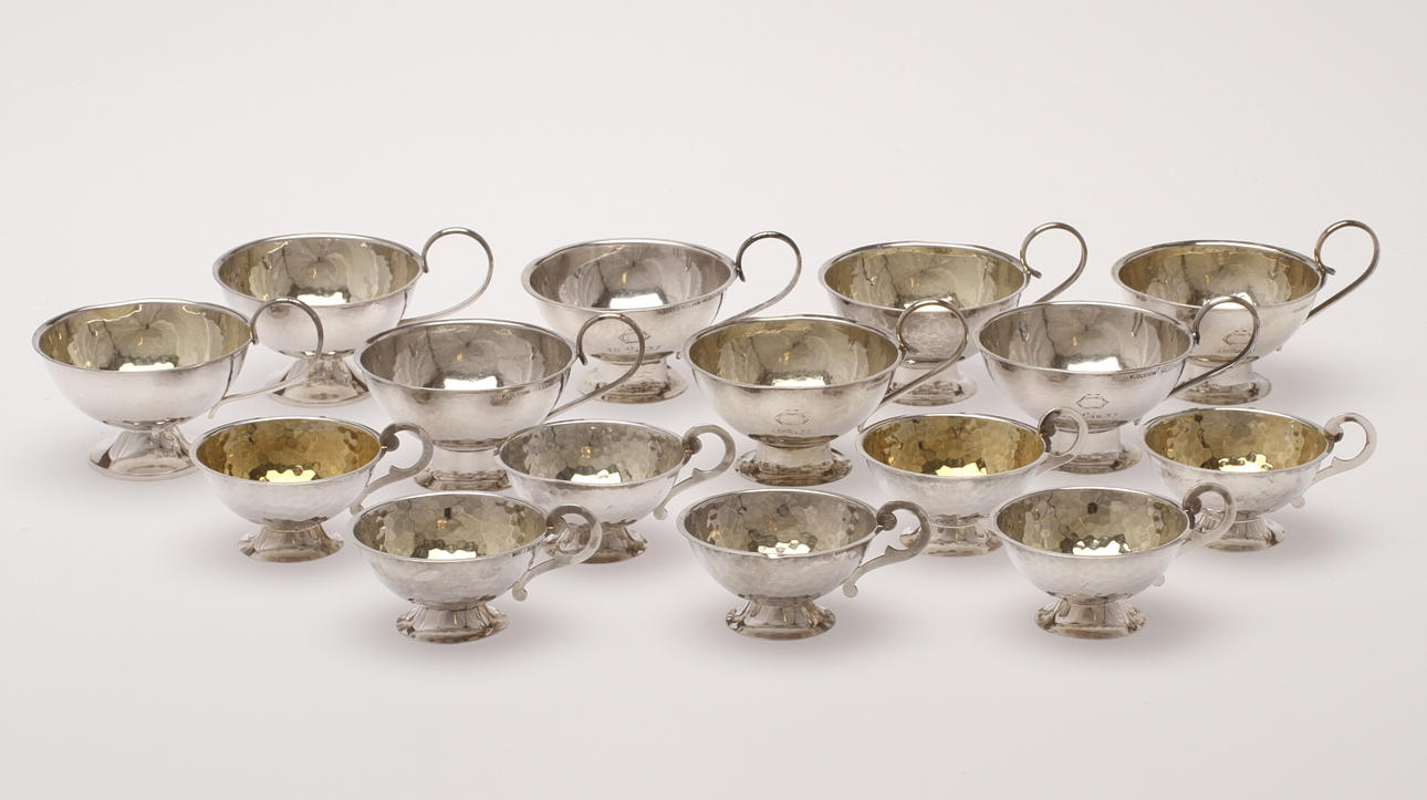 PUNSCHMUGGAR, 15 delar, silver, Boliden Silver samt K&EC. Tot vikt 430g.