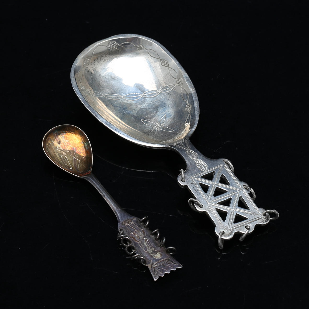 SPOONS, 2 pcs, silver, total weight 131.68 grams.