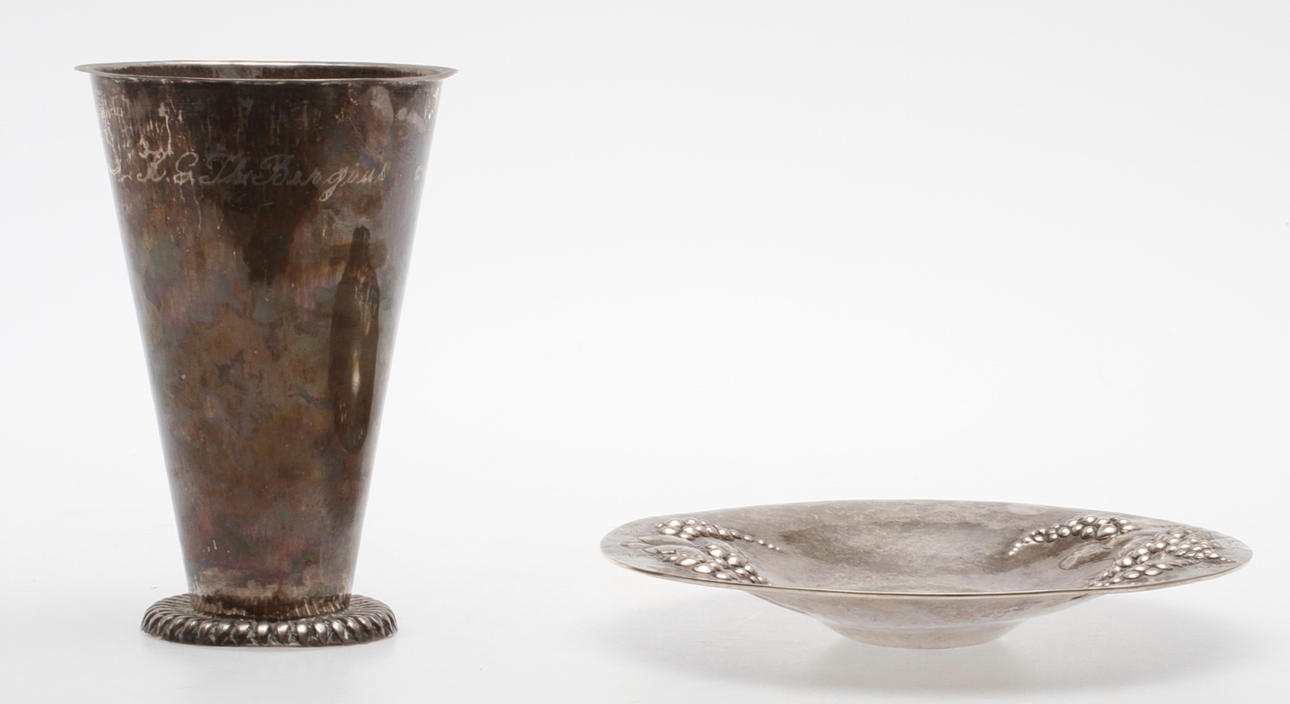 FAT samt BÄGARE, silver, JE Skreij, Falun, 1920/30-tal, vikt ca 569 gram.