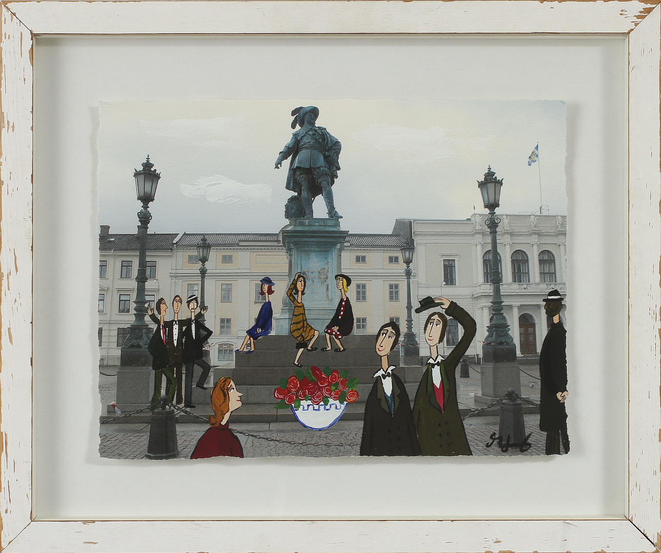 MARIKA LANG. Blandteknik, Akryl på papper, signerad.