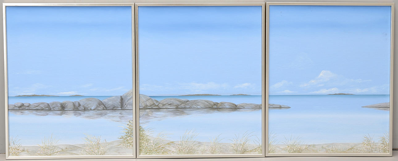 LARS GREGER. Havsvik, Triptykon, olier på lærred, sign.