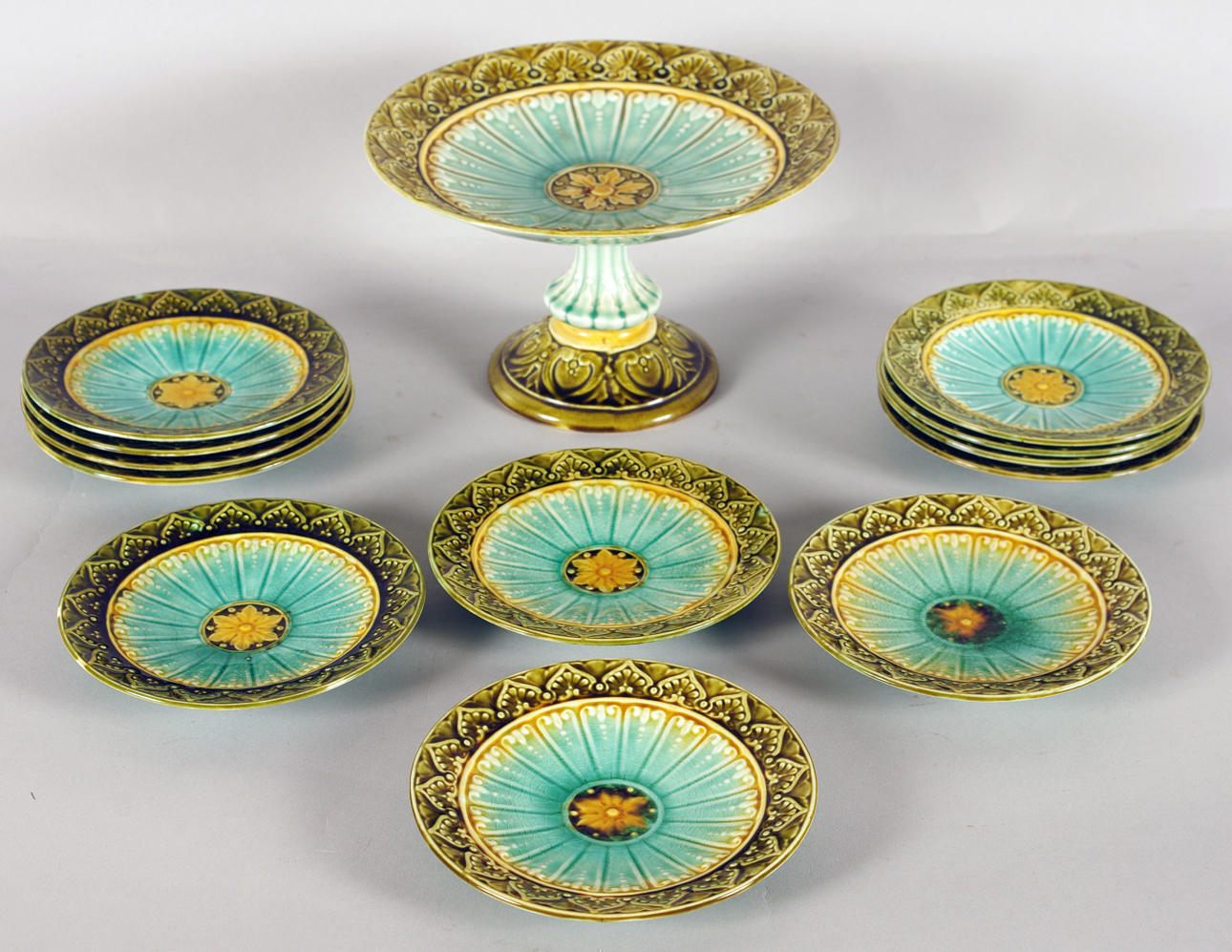 FRUKTSERVIS, 13 delar, majolika, Rörstrand, stämplad BN.