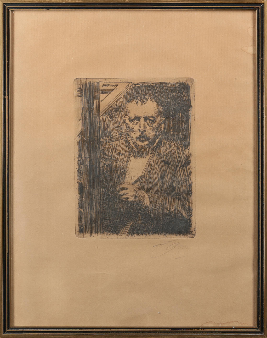 ANDERS ZORN. etching, self-portrait, signed.