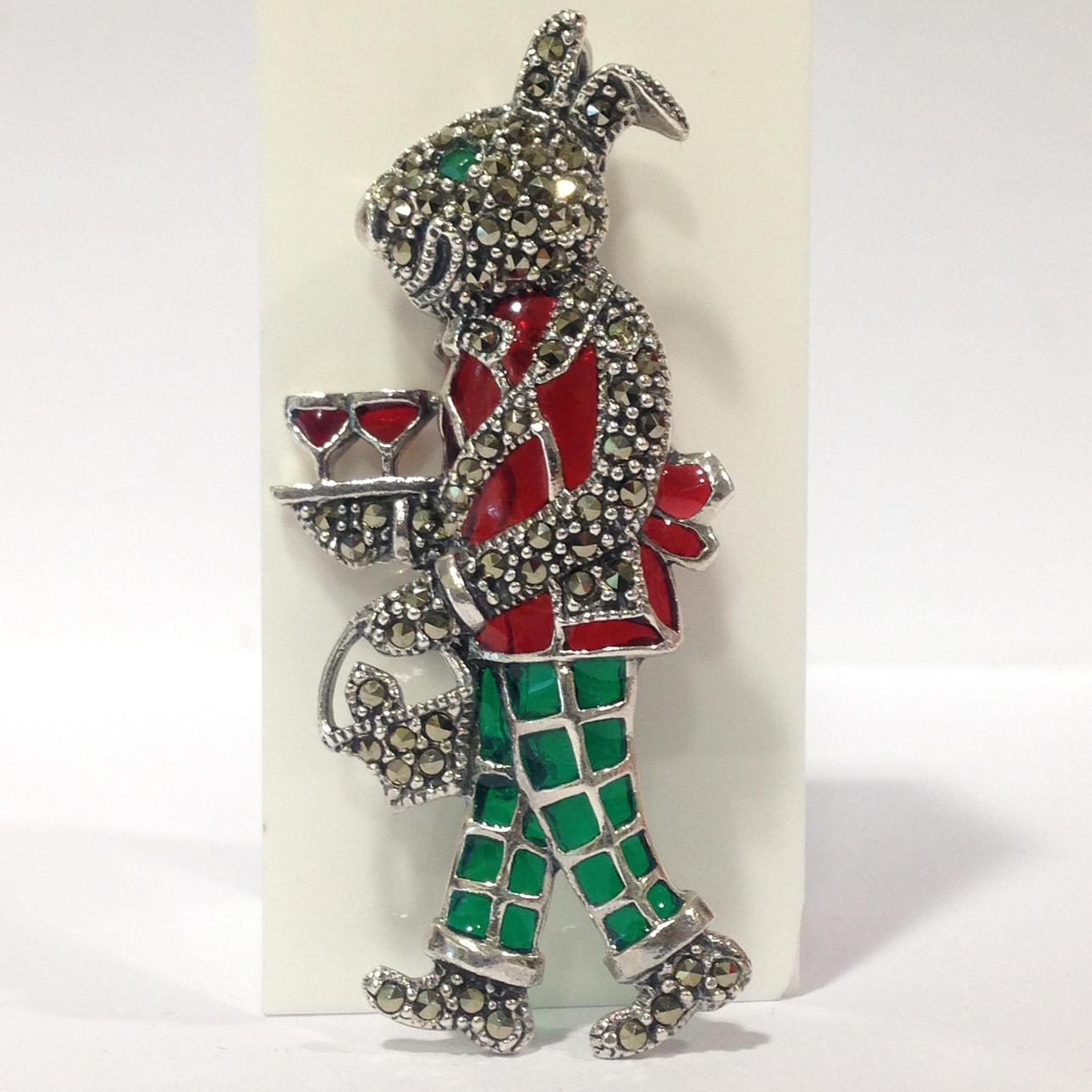 EMALJ SERVITÖR KANIN BROSCH/HÄNGANDE.