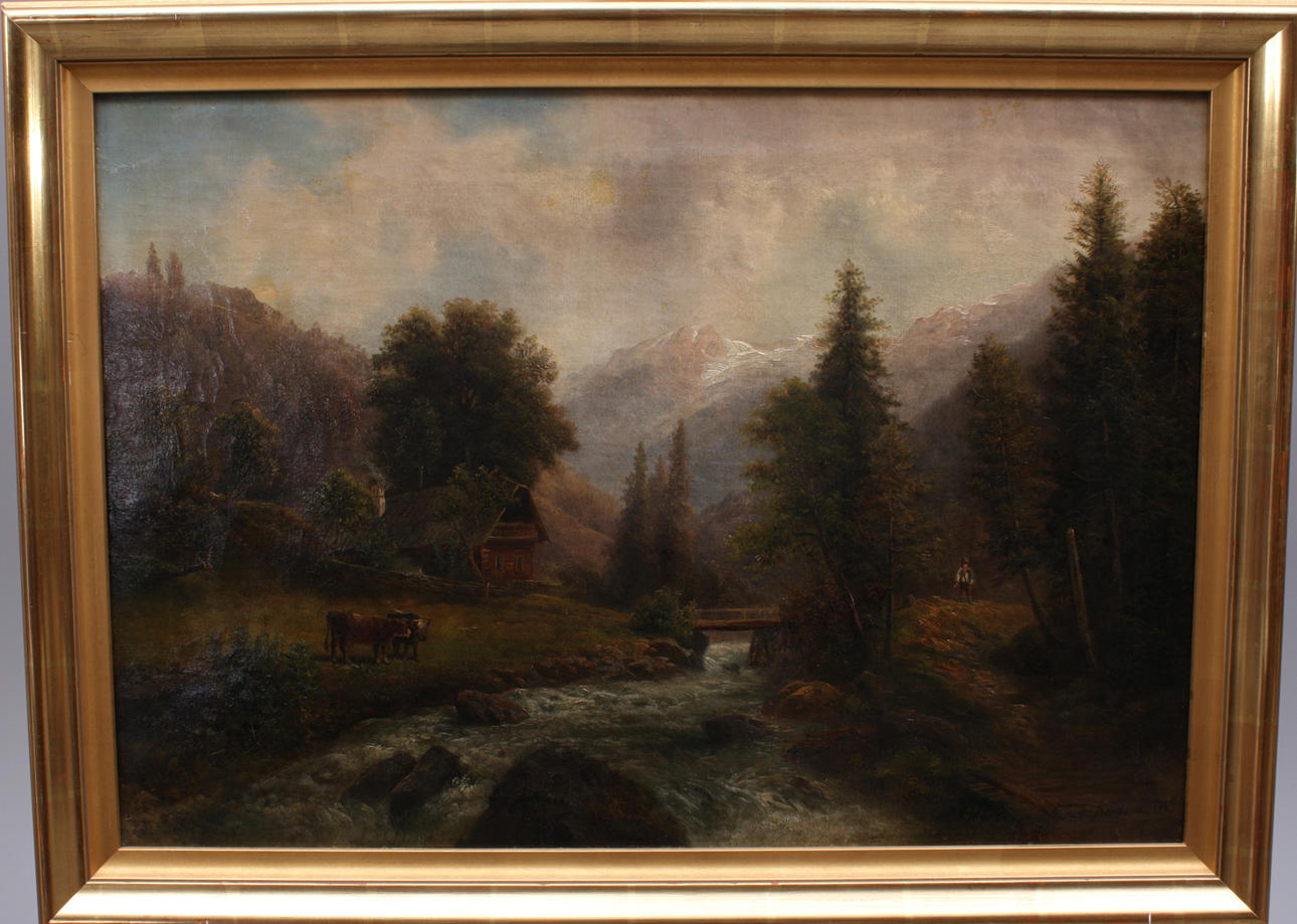 GUSTAV BARBARINI. olja på duk, signerad Gust. Barbarini och daterad 1889, Alplandskap.