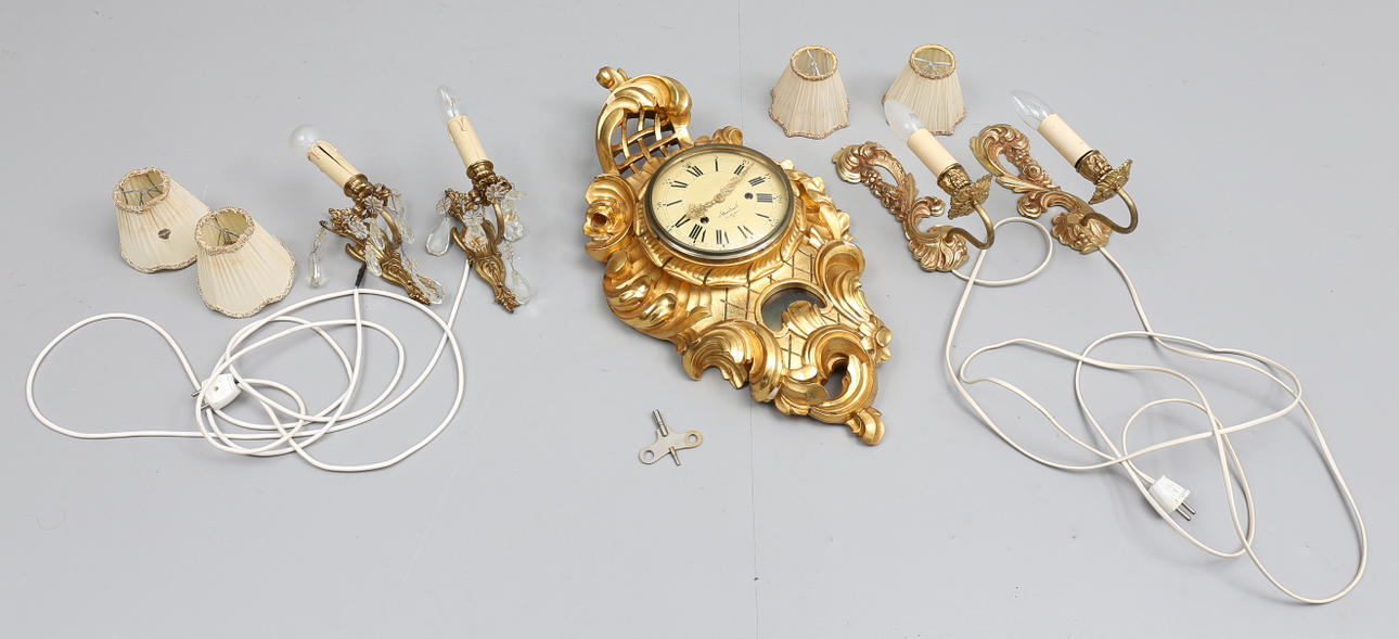 VÄGGPENDYL, LAMPETTER, två par, 1900-tal.