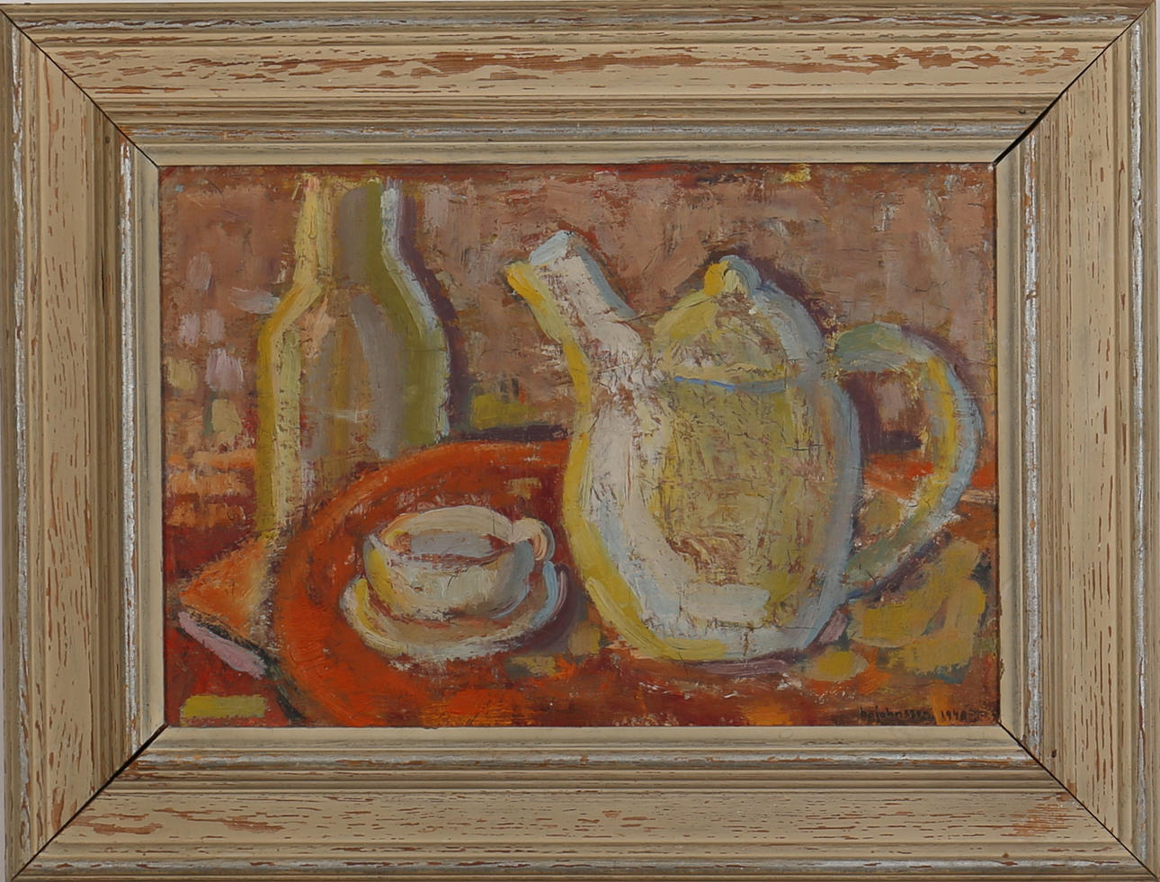 BO JOHNSSON. "The tea table". Oil on canvas. Signed and dated 1948.