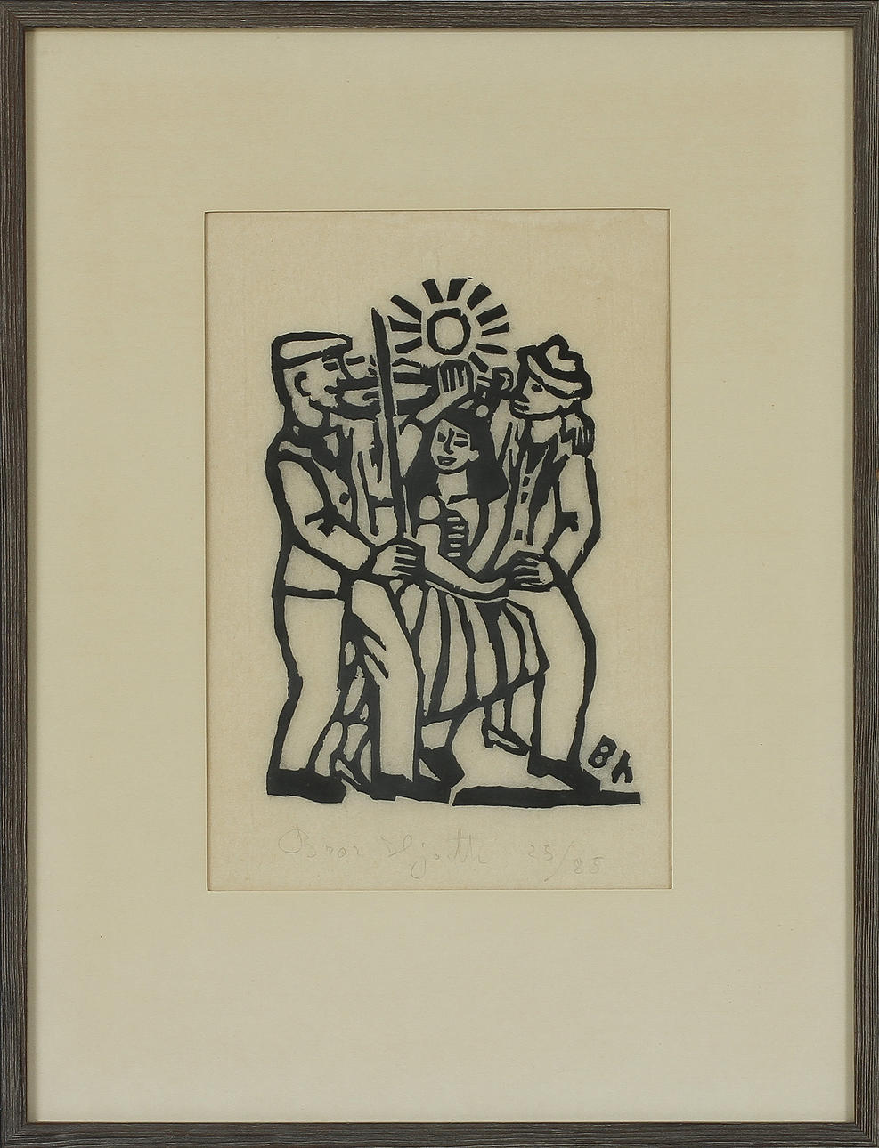 BROR HJORT. träsnitt, sign o numr 25/85.