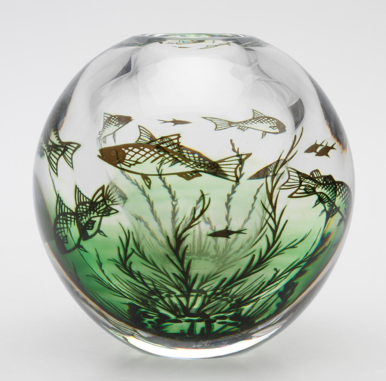 VAS, glas, "fiskgraal", Edward Hald, Orrefors, sign, 1900-talets mitt.