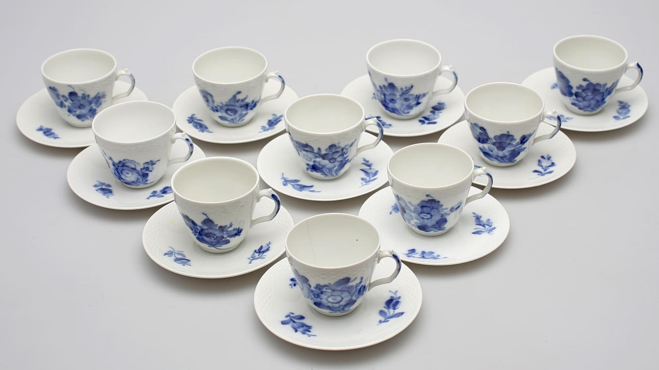 MOCCASERVIS, 10 delar, porslin, Blå Blomst, Royal Copenhagen.