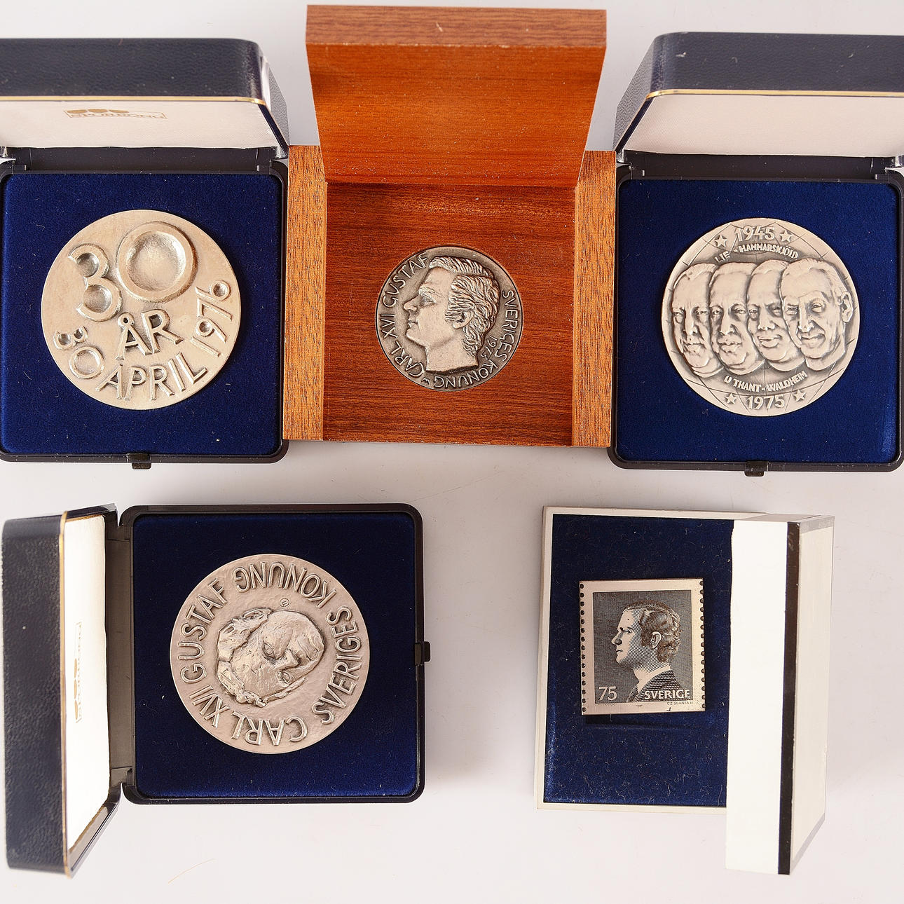 MEDALJER, 5 stk, sølv, Sporrong.