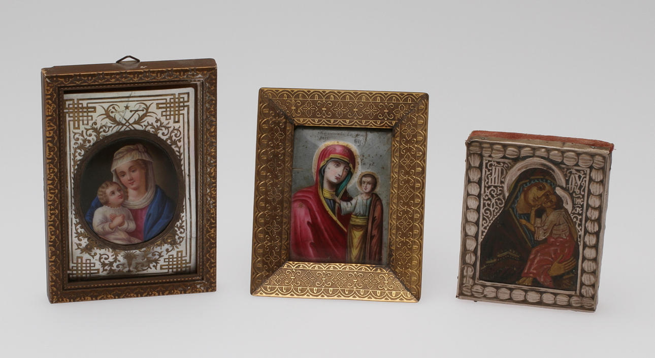 MINIATYRMÅLNINGAR, 3st, 1800/1900-tal, bland annat 2 ikoner Ryssland.