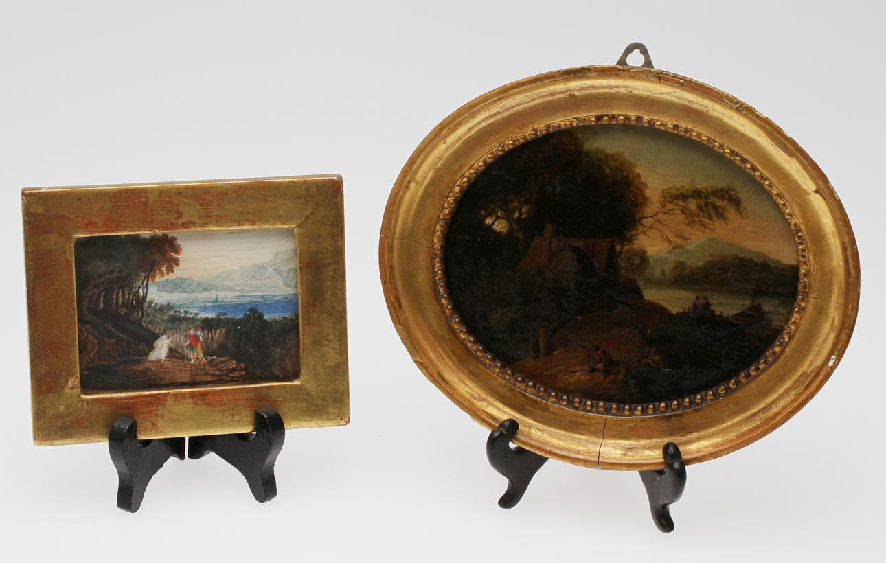 OKÄNDA KONSTNÄRER. Landskap, olja på metall samt akvarell, osignerade, 1800/1900-tal.