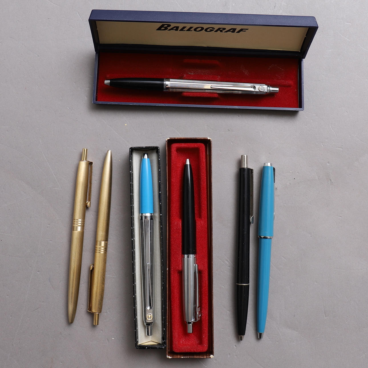 KUGLEPENNE, 7 stk, bl.a. ballograf, parker.