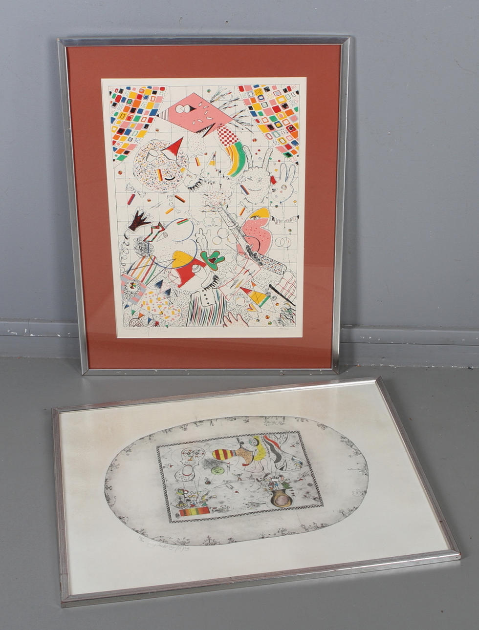 JORGE KRALLIS. 2 st, Kompositioner, etsning samt litografi, signerade och numrerade.