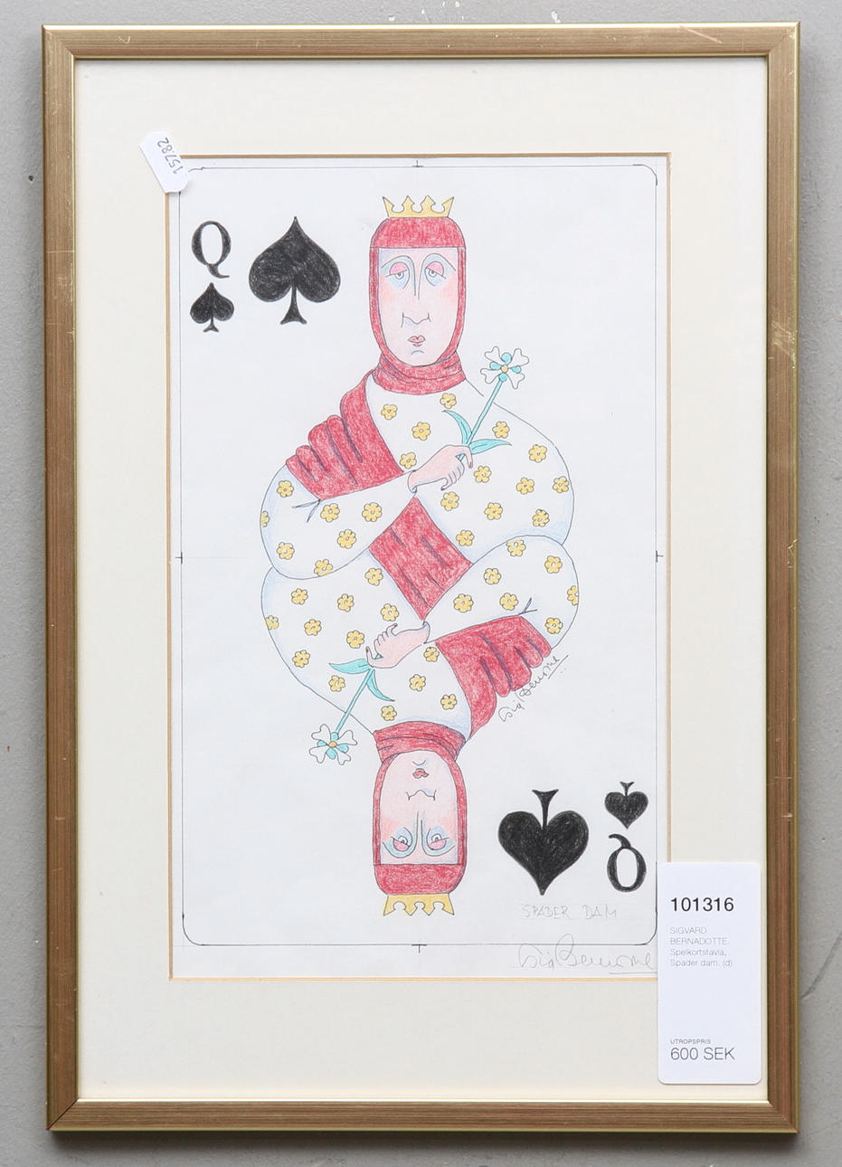 SIGVARD BERNADOTTE. Spelkortstavla, Spader dam.