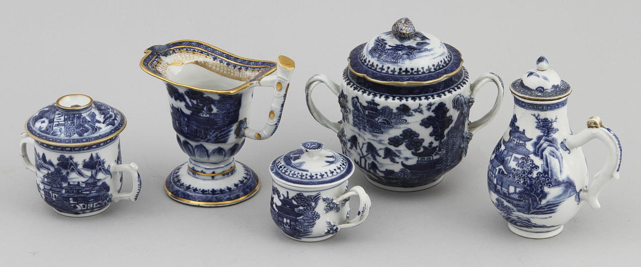 PARTI PORSLIN, 5 delar, Kina, 1700-tal.