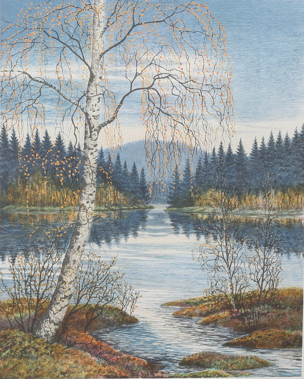 PER JULIUS. Birch by the water, color lithograph, signed and numbered 87/275.