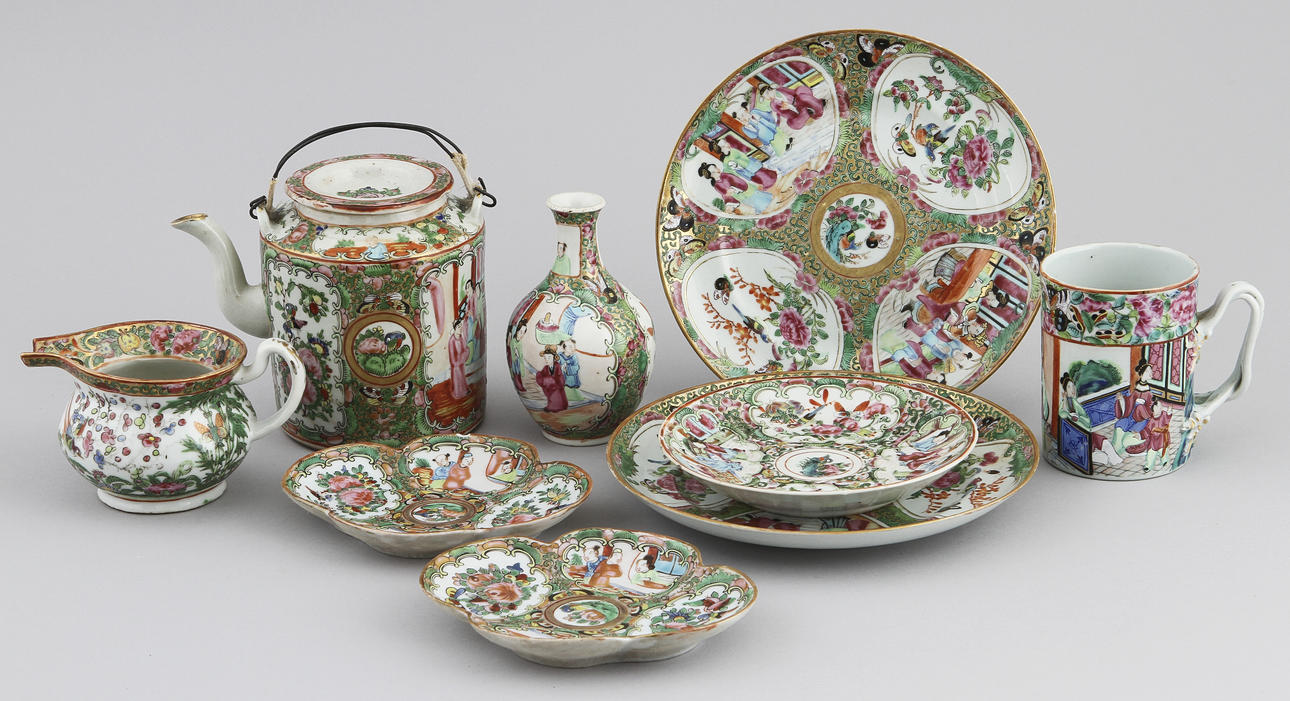 PARTI KANTON, 9 delar, porslin, 1800/1900-tal.