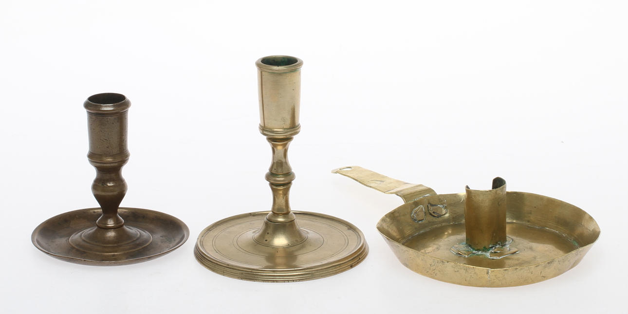 CANDLES, 3 pcs, brass, 18th century.