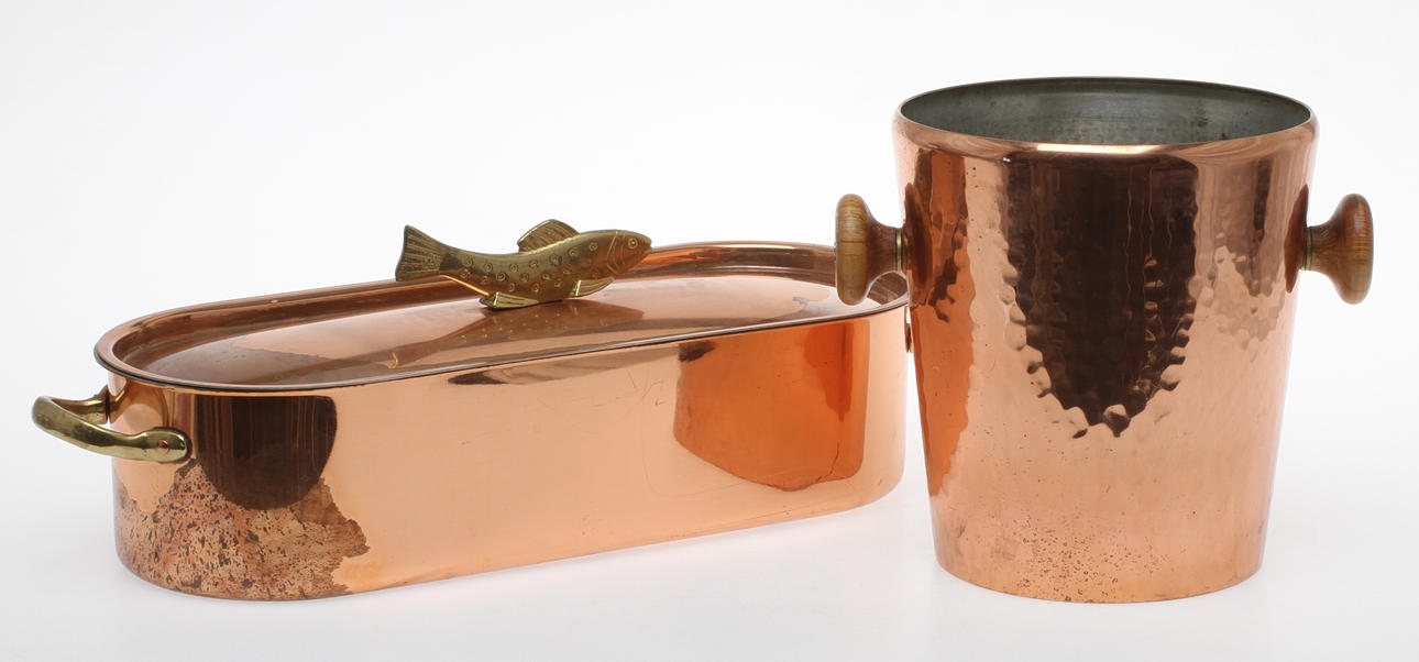 FISKGRYTA samt ISHINK, koppar, 1900/2000-tal.