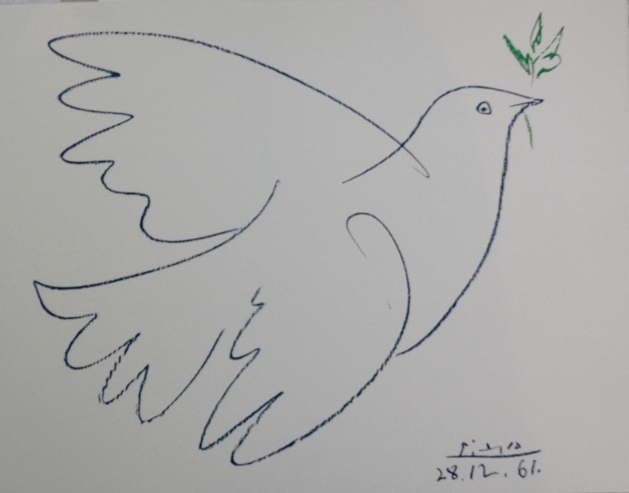 PABLO PICASSO: COLOMBE BLEUE, COLOR LITHOGRAPH, 1961.