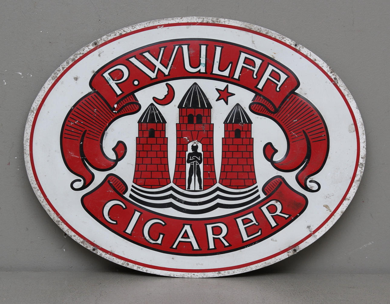 REKLAMSKYLLT, plåt, P.Wulff Cigarer.