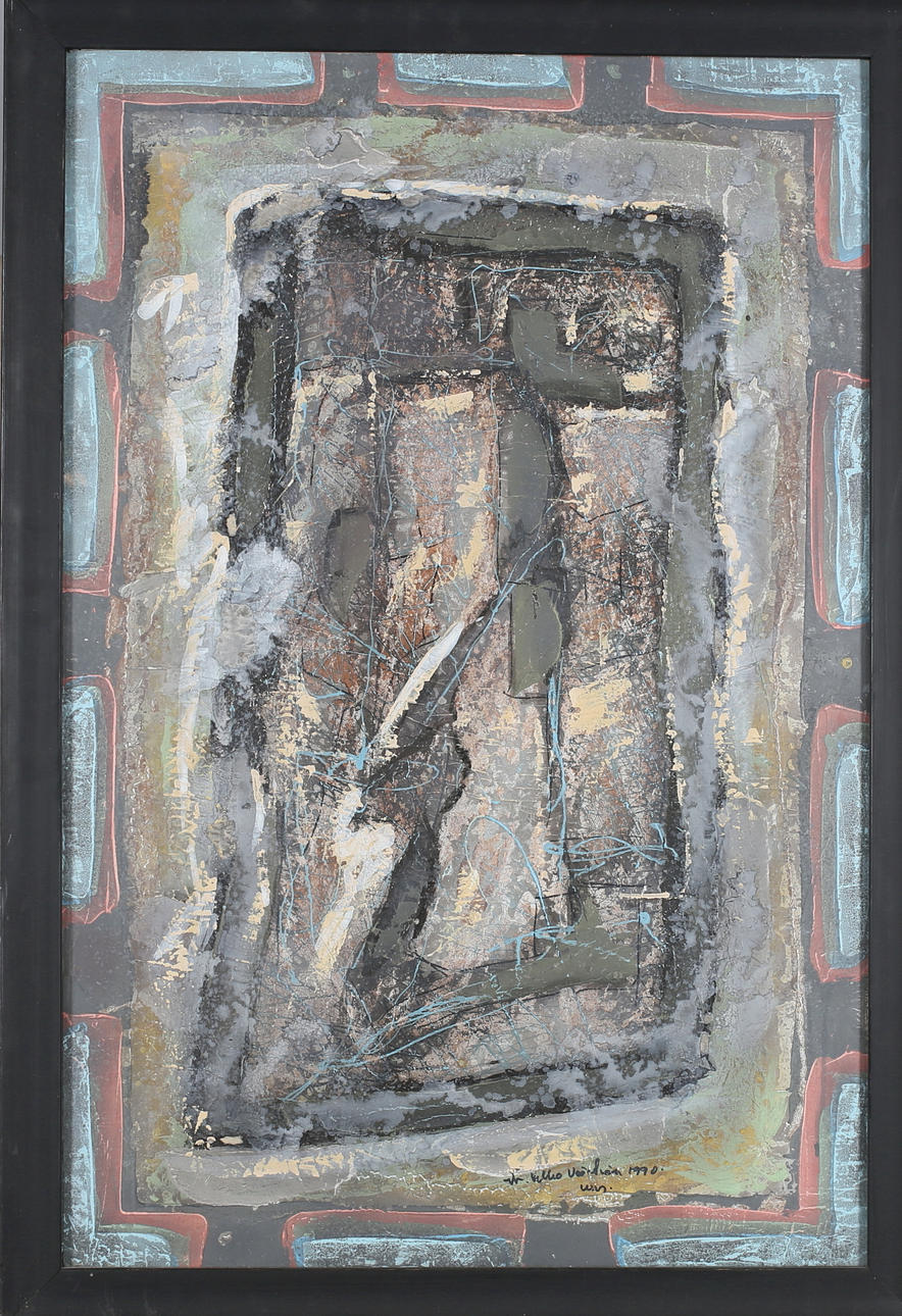 VELLO VÄÄRTNÖU. Composition, oil on cardboard, signed and dated 1990.