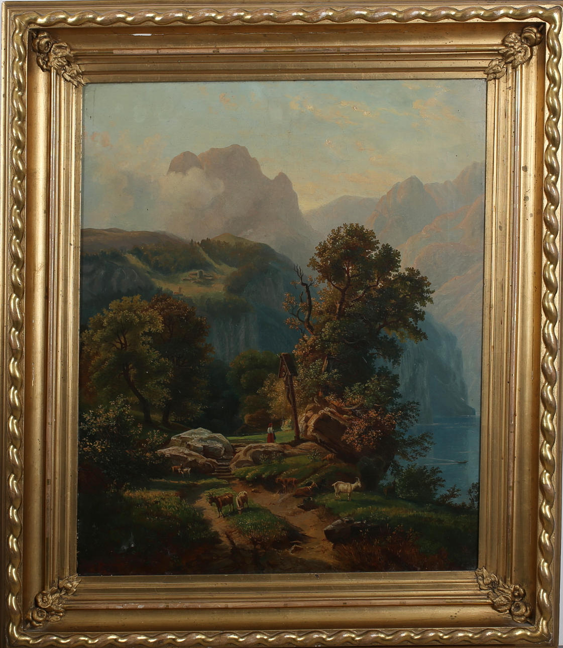 JENNY HÖGLUND. Bergslandskap med getter. Olja på duk. Signerad och daterad 1882.