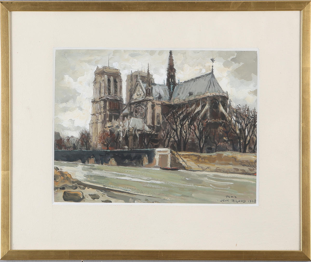 JEAN RIGAUD. Notre-Dame, gouache, signed and dated 1948.