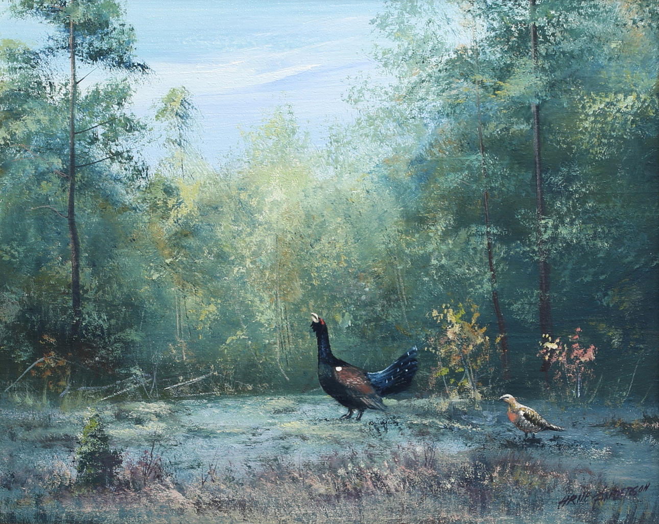 ARNE ANDERSSON. Deer game. Oil on canvas. signed.