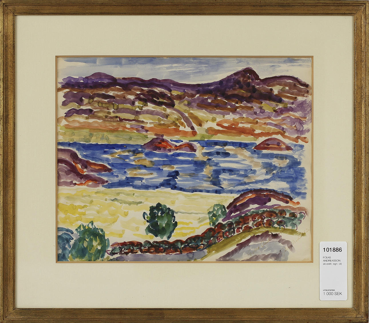 FOLKE ANDREASSON. akvarell, sign.