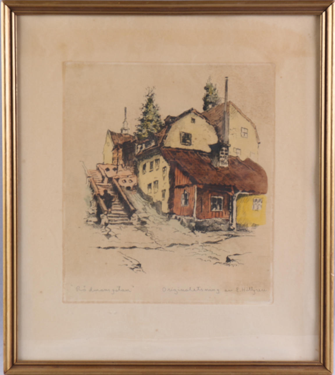 ERNST HÄLLGREN. "Rådmansgatan". Original etching, signed.