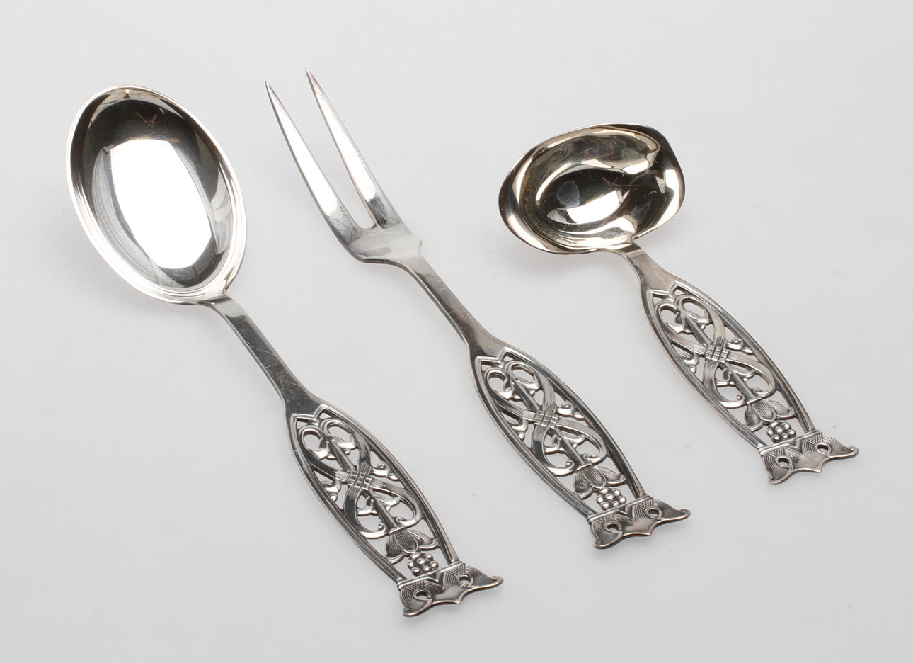 UPPLÄGGNINGSBESTICK, 3 del, silver, Magnus Aase, Norge, vikt ca 180 gram.