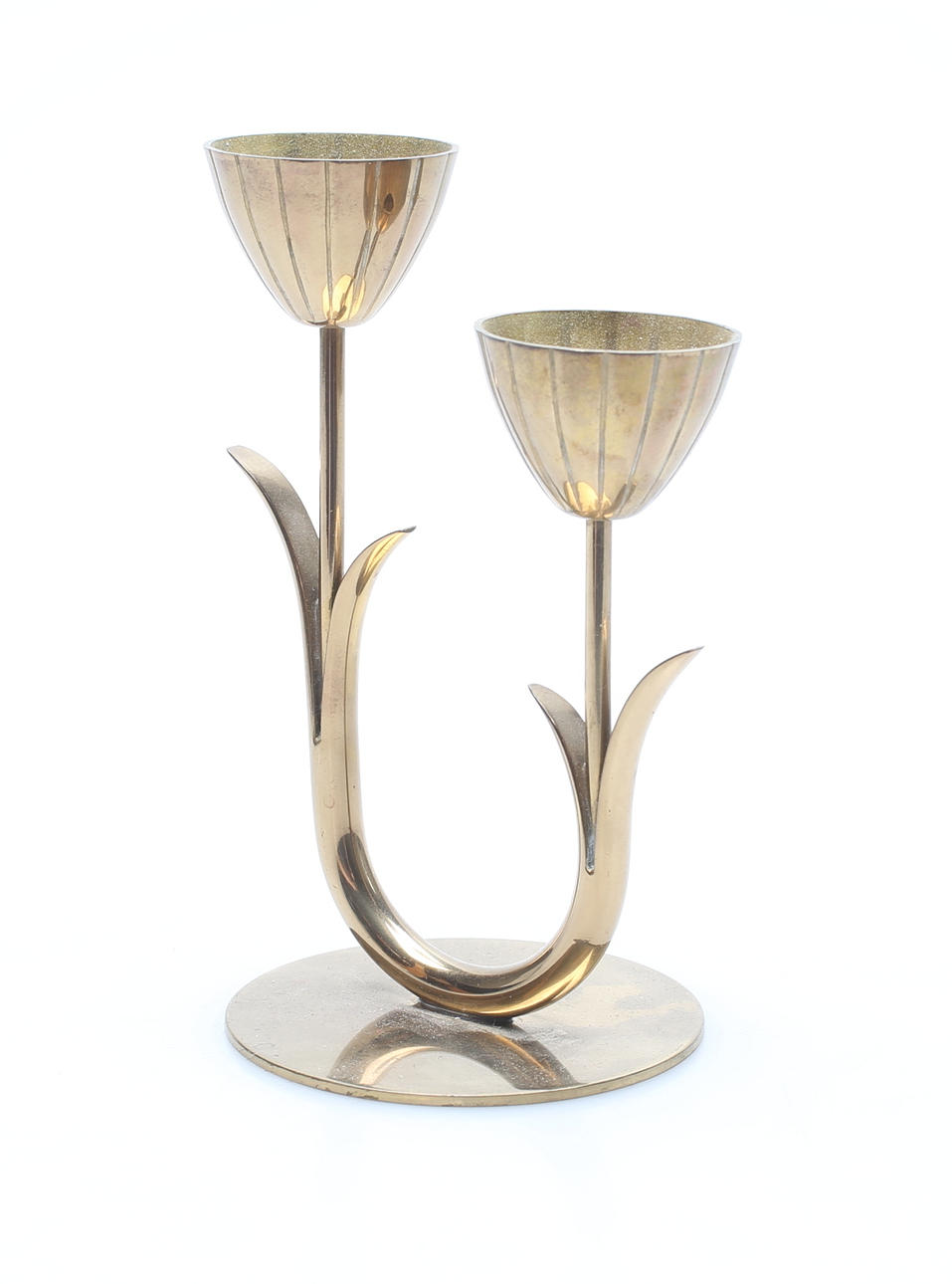 LYSESTAGE og VASE, messing, Gunnar Ander, Ystad-Metall.