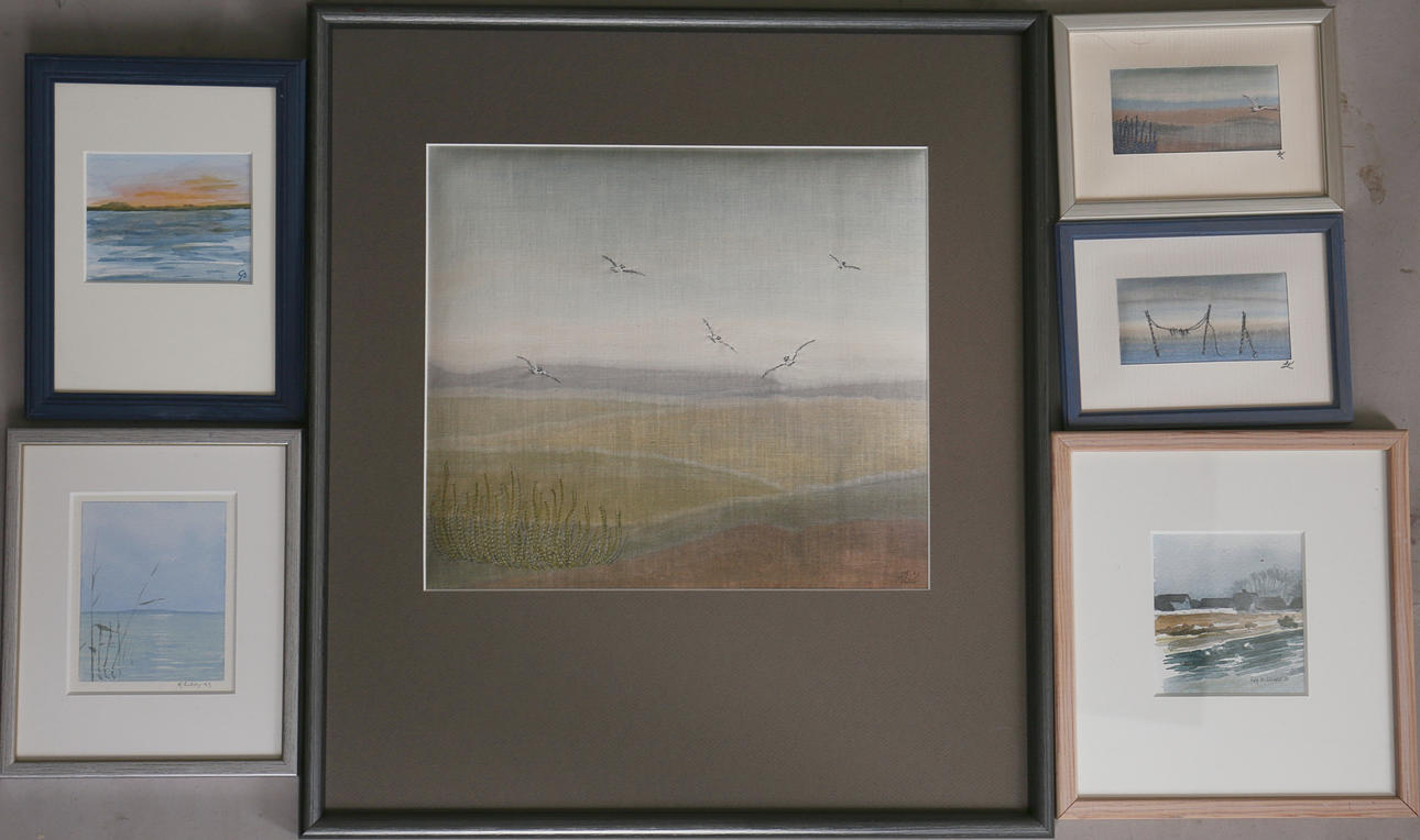 PARTI KONST (6). Landskap. Olika tekniker. Signerade.