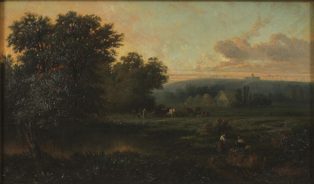 EMILE LAMBINET. Olja på duk, signerad 1850.