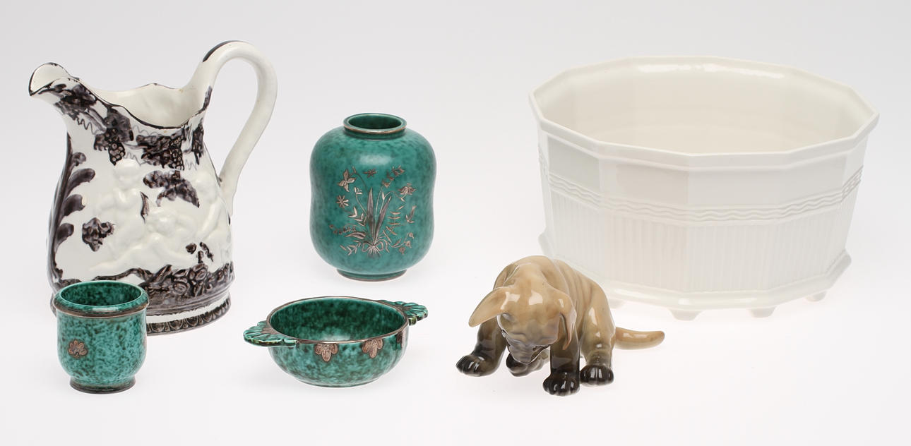 PARTI DIVERSE KERAMIK, 6 delar, Bl.a ytterfoder, vas, figurin m.m Bl.a Gustavsberg, Rörstrand m.m.