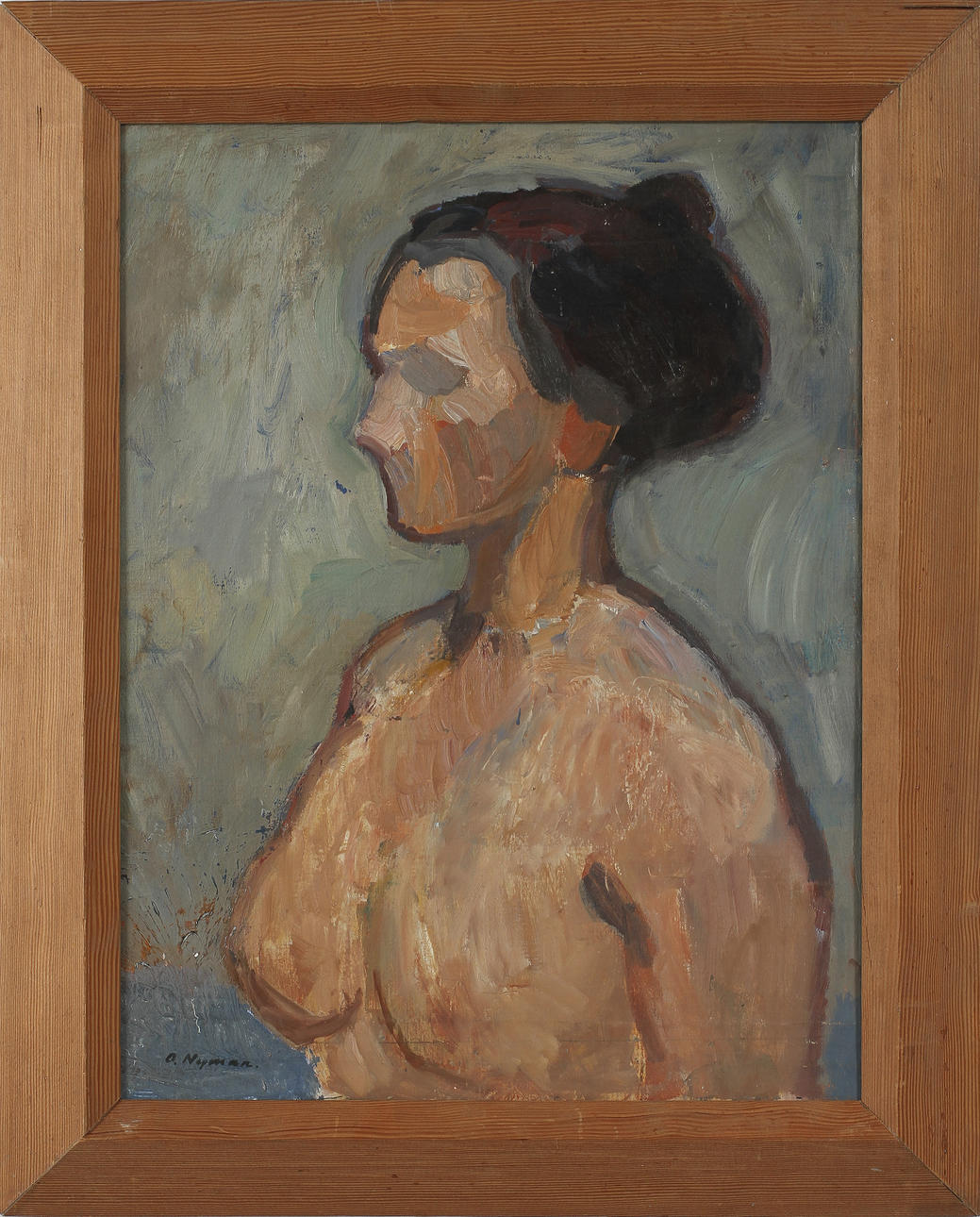 OLLE NYMAN. "Bröstbild" olja på pannå, signerad.