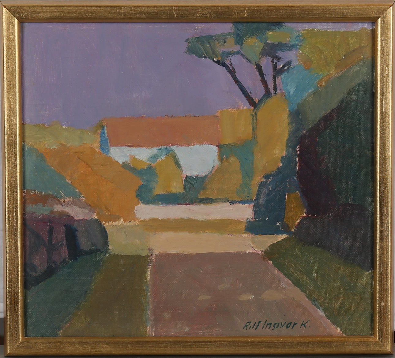 ROLF INGVAR KARLSSON. "Bygata". Olja på pannå, signerad.