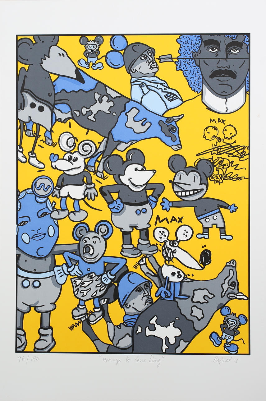 RAFAEL CARLOS GONZALEZ. Hommage to Lasse Åberg. Färgserigrafi. Signerad och daterad -95. 96/190.