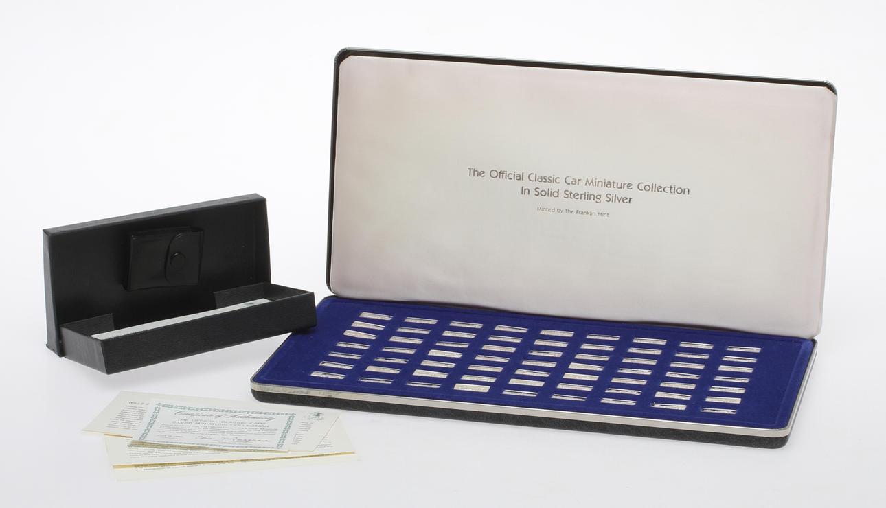 MODELLBILAR MINIATYRER, 63 st. Sterling silver. Franklin Mint, total vikt ca 170 g.