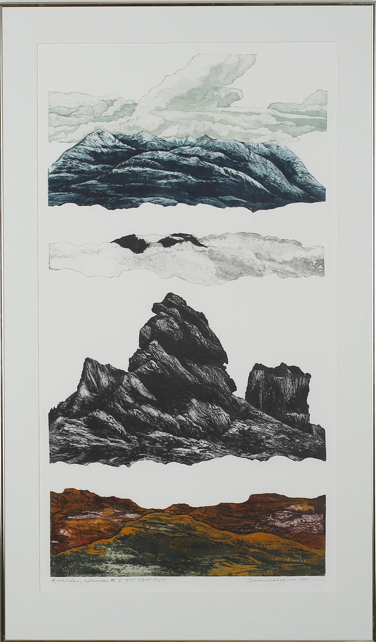 SVEN ERIK JAKOBSSON. "Björkliden, september -85. Färgetsning. Signerad och daterad 1985. 10/75. Eget tryck.