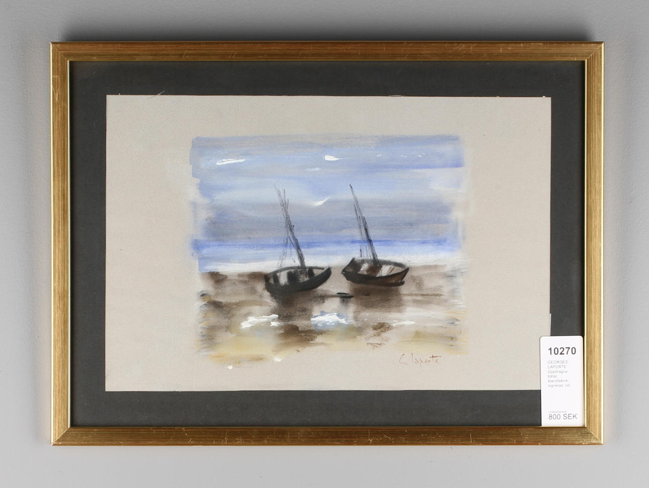 GEORGES LAPORTE. Uppdragna båtar, blandteknik, signerad.