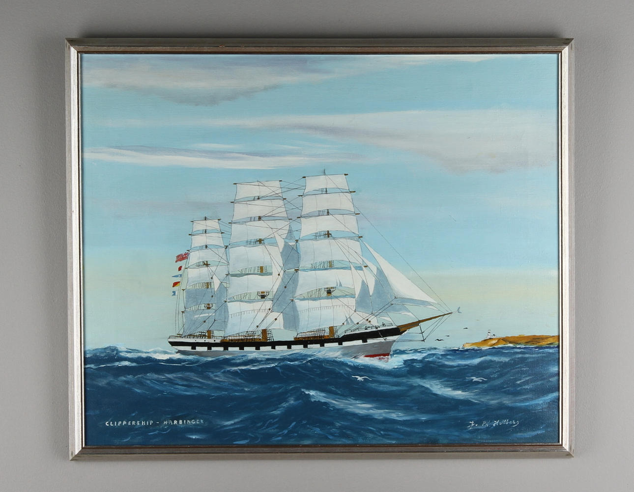 JOHN PHILIP HELLBERG. Fartygsporträtt, 3 st, olja på pannå resp. duk, signerade.