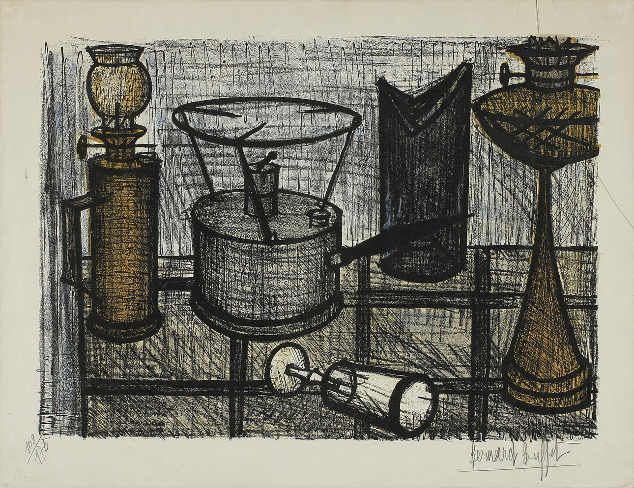 BERNARD BUFFET. "La lampe à pétrole" färglitografi, signerad och numrerad 108/175 cm.