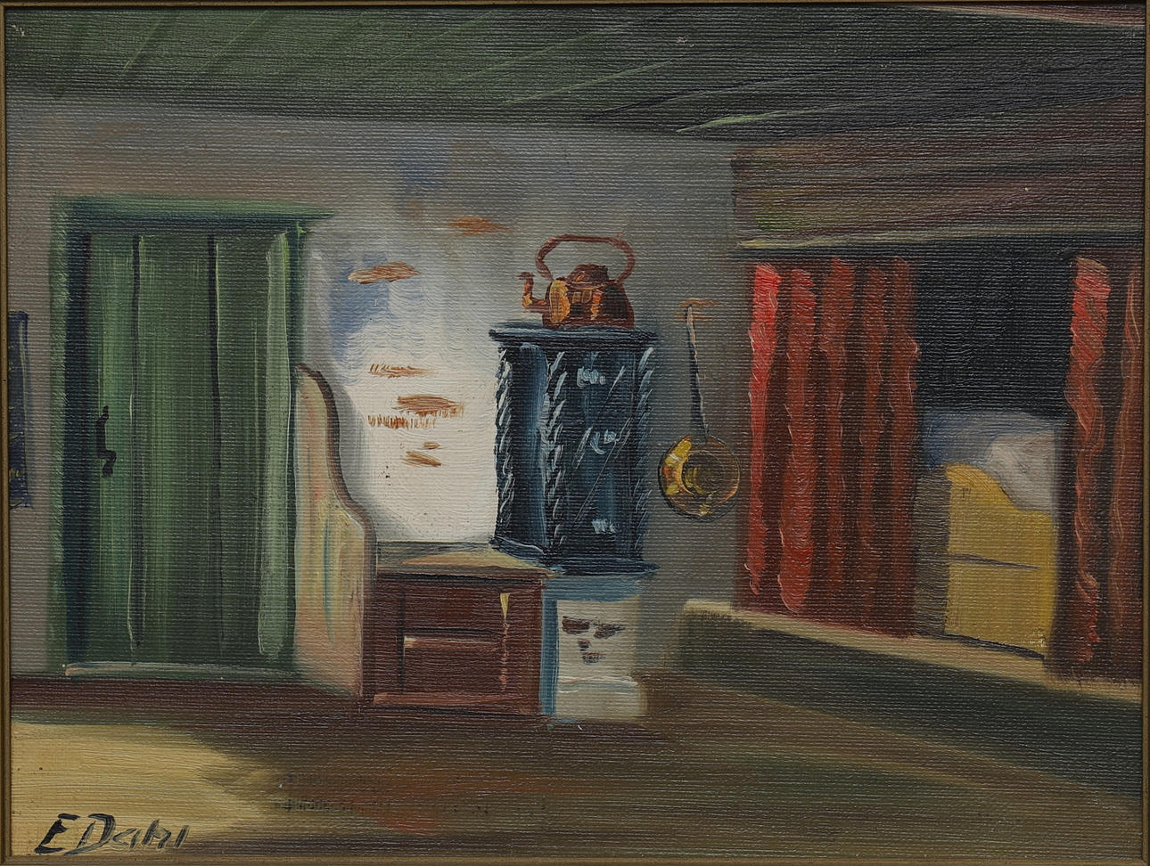 OIDENTIFIERAD KONSTNÄR. Öl auf Leinwand, Interieur, signiert E Dahl.
