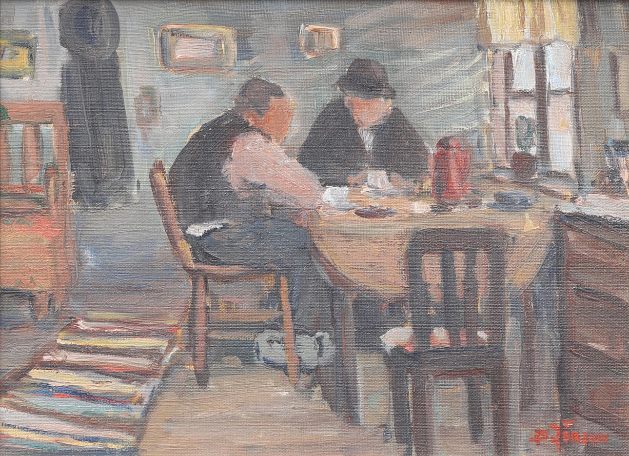 BROR JÖNSSON. "Am Kaffeetisch", Öl auf Leinwand, signiert.
