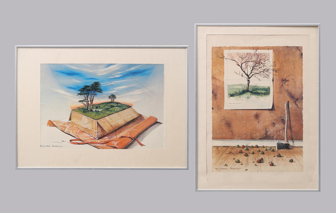 RICHARD AKERMAN. EFTER. Tryck, 2 st, surrealistiska motiv.